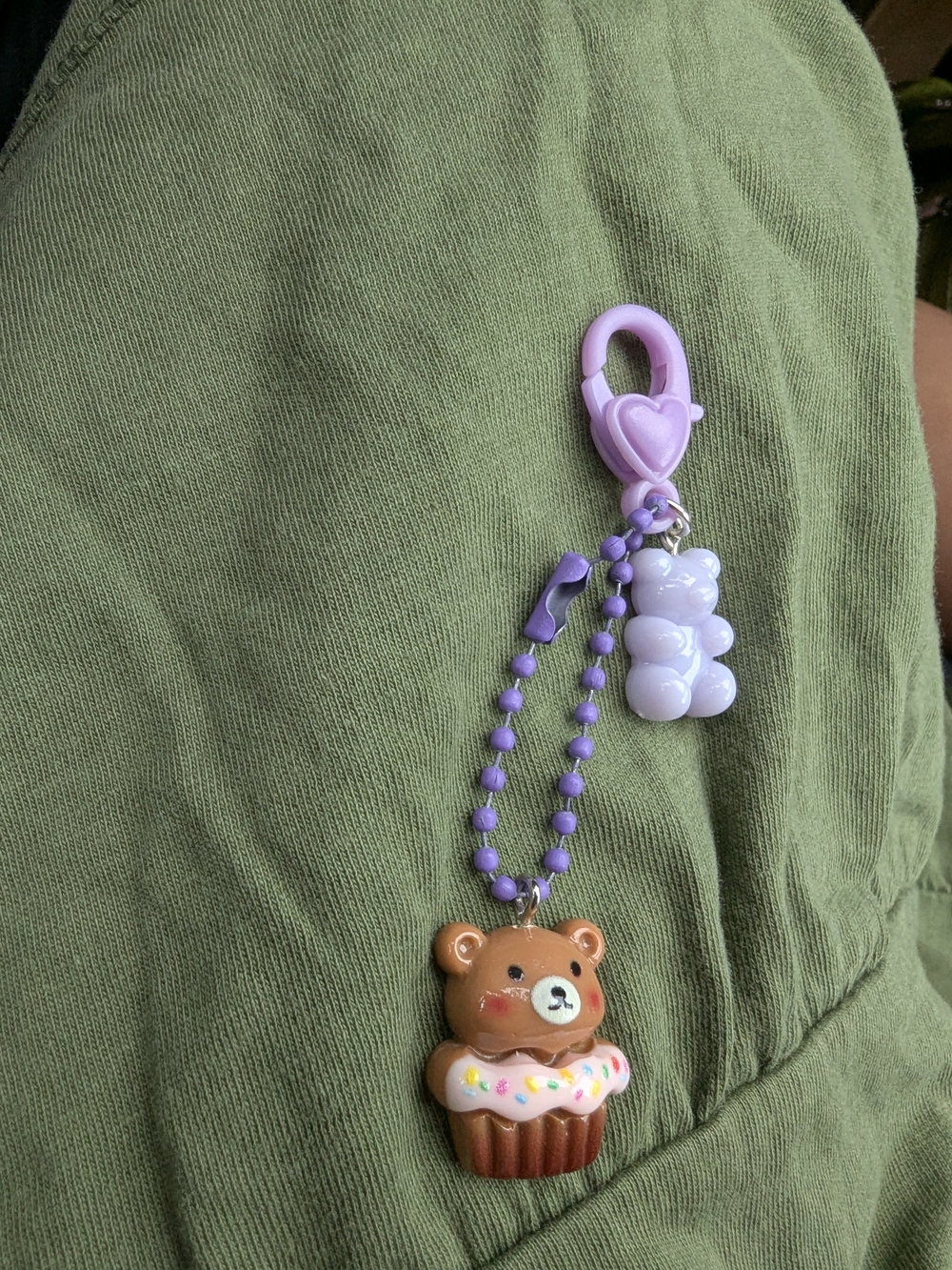 Cute Bear Cupcake Bag Zipper Charm Keychain | Lavender Backpack Purse Novelty - Picture 3 of 7